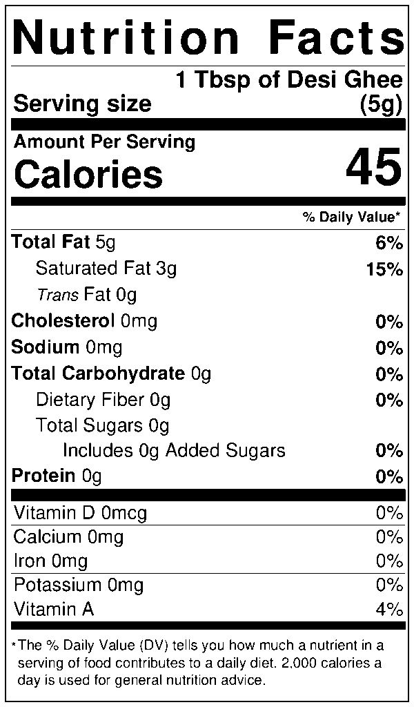 Nutrition Facts A2 Desi Ghee